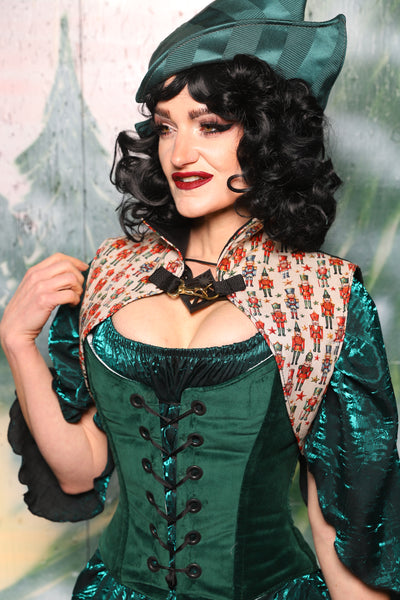 Clasp Vests in Black & Green Medallion w/front panels in Toy Soldiers/ Sgt. Pepper in Wintergreen Matte & Satin Stripe - Day 3 of 12 Days of Christmas