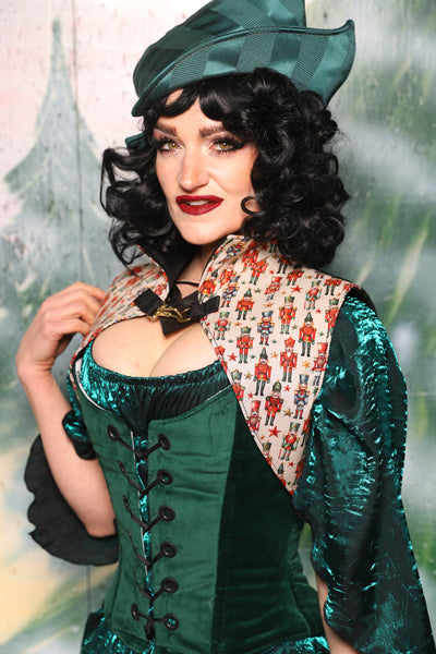 Clasp Vests in Black & Green Medallion w/front panels in Toy Soldiers/ Sgt. Pepper in Wintergreen Matte & Satin Stripe - Day 3 of 12 Days of Christmas