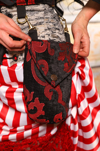 Set of Utility Pockets in Black & Red Grace Chenille - Renaissance Belt Pouches (with Hooks!) - TTS