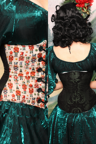 Petite Wench Corset in Black & Green Medallion w/front panels in Toy Soilders/ Petite Wench Corset in Black & Green Medallion - Day 3 of 12 Days of Christmas