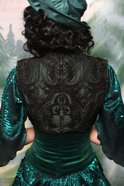 Clasp Vests in Black & Green Medallion w/front panels in Toy Soldiers/ Sgt. Pepper in Wintergreen Matte & Satin Stripe - Day 3 of 12 Days of Christmas