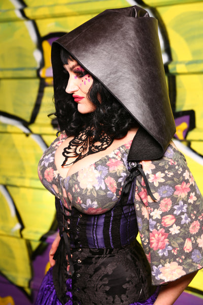 27-Cropped Vixen Black & Purple Stripe with Faux Leather Hood - "The Violet Hour" Collection