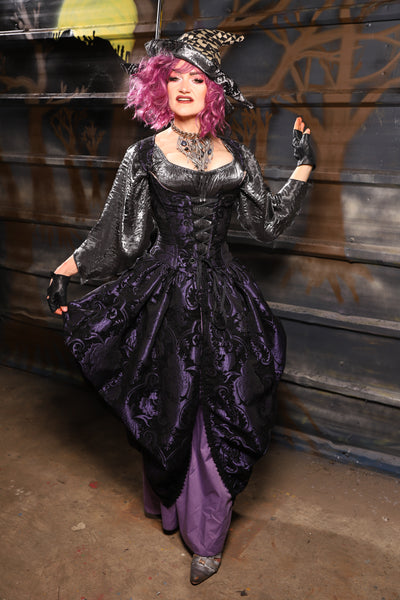 20. Queenie Skirt w/Sewn in Skirt Hikes in Black & Purple Medallion *NO POCKETS* - THE HEXES, HEMS & HYSTERIA COLLECTION