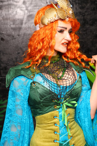 Cropped Elf Over Bust Corset in Shamrock Damask - "Siren's Shanties" Collection