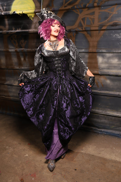 20. Queenie Skirt w/Sewn in Skirt Hikes in Black & Purple Medallion *NO POCKETS* - THE HEXES, HEMS & HYSTERIA COLLECTION