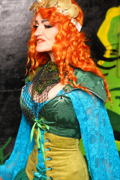 Cropped Elf Over Bust Corset in Shamrock Damask - "Siren's Shanties" Collection