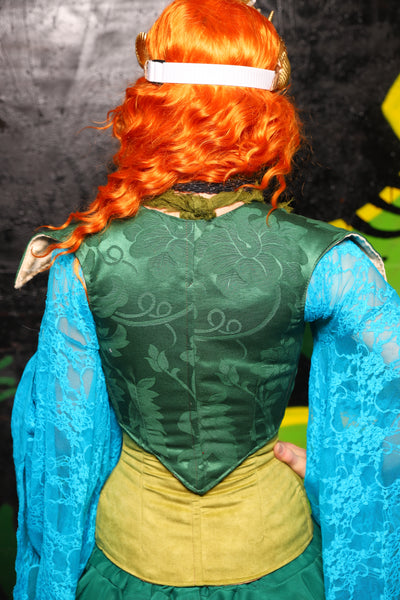 Cropped Elf Over Bust Corset in Shamrock Damask - "Siren's Shanties" Collection