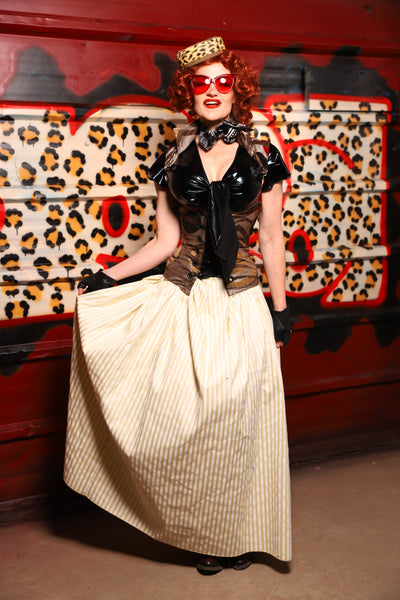 39. Tulip Skirt in Cream Pin Stripe - The Lipstick and Caviar Collection