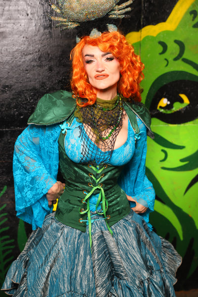 Cropped Vixen w/Detachable Pauldron Shoulders in Shamrock Damask - "Siren's Shanties" Collection