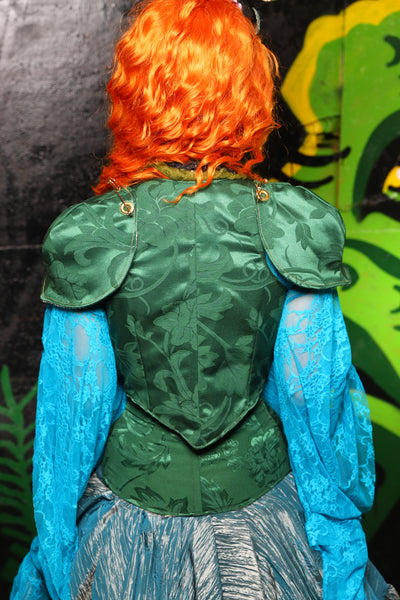 Cropped Vixen w/Detachable Pauldron Shoulders in Shamrock Damask - "Siren's Shanties" Collection