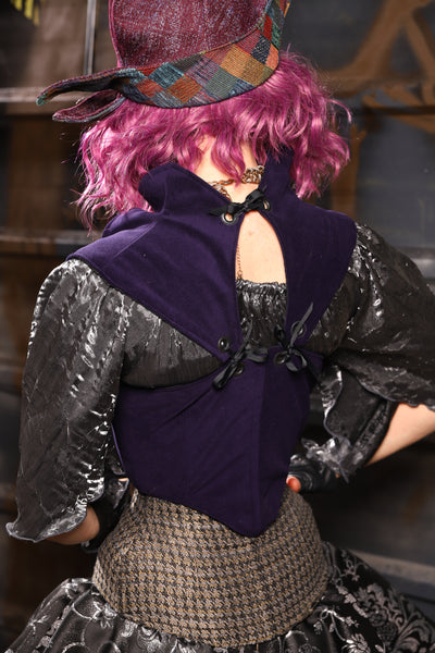 17. Cropped Fae corset w/straps in Blackberry Jam Velvet - THE HEXES, HEMS & HYSTERIA COLLECTION
