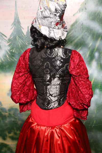 Cropped Marie Corset in Black & Silver Medallion *PLEASE order by BUST Measurement, NOT waist!* - Day 4 of 12 Days of Christmas