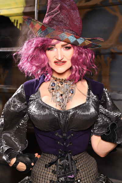 17. Cropped Fae corset w/straps in Blackberry Jam Velvet - THE HEXES, HEMS & HYSTERIA COLLECTION