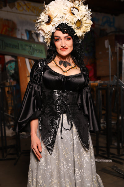 03. Artemis Underbust Corset in Black & Silver Medallion - The Artemis Collection