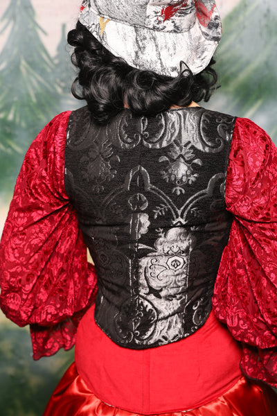 Cropped Marie Corset in Black & Silver Medallion *PLEASE order by BUST Measurement, NOT waist!* - Day 4 of 12 Days of Christmas