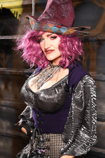 17. Cropped Fae corset w/straps in Blackberry Jam Velvet - THE HEXES, HEMS & HYSTERIA COLLECTION