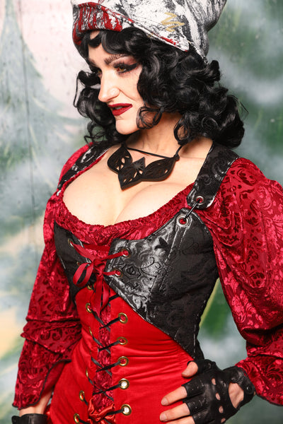 Cropped Marie Corset in Black & Silver Medallion *PLEASE order by BUST Measurement, NOT waist!* - Day 4 of 12 Days of Christmas