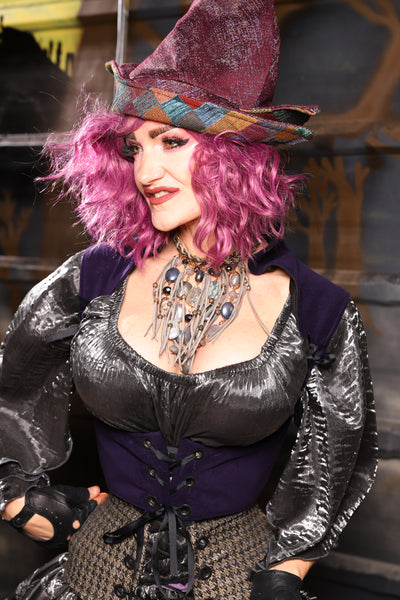 17. Cropped Fae corset w/straps in Blackberry Jam Velvet - THE HEXES, HEMS & HYSTERIA COLLECTION