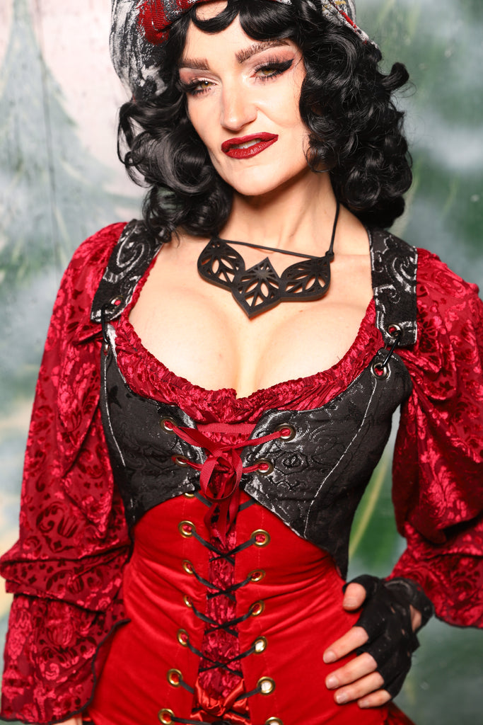 Cropped Marie Corset in Black & Silver Medallion *PLEASE order by BUST Measurement, NOT waist!* - Day 4 of 12 Days of Christmas