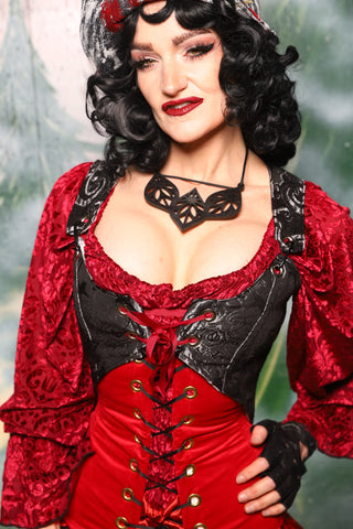 Cropped Marie Corset in Black & Silver Medallion *PLEASE order by BUST Measurement, NOT waist!* - Day 4 of 12 Days of Christmas