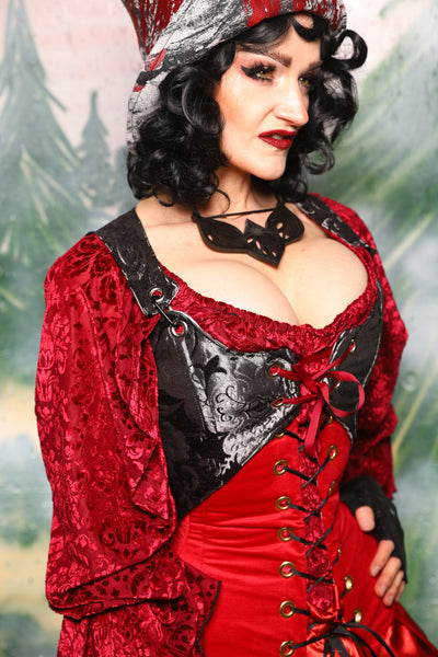 Cropped Marie Corset in Black & Silver Medallion *PLEASE order by BUST Measurement, NOT waist!* - Day 4 of 12 Days of Christmas