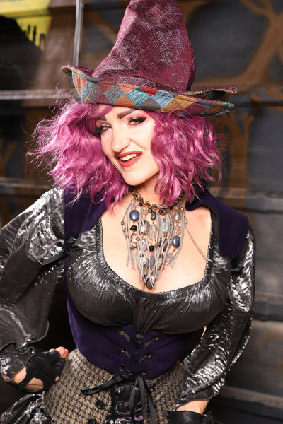 17. Cropped Fae corset w/straps in Blackberry Jam Velvet - THE HEXES, HEMS & HYSTERIA COLLECTION