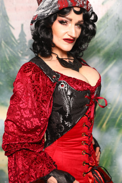 Cropped Marie Corset in Black & Silver Medallion *PLEASE order by BUST Measurement, NOT waist!* - Day 4 of 12 Days of Christmas