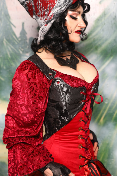 Cropped Marie Corset in Black & Silver Medallion *PLEASE order by BUST Measurement, NOT waist!* - Day 4 of 12 Days of Christmas