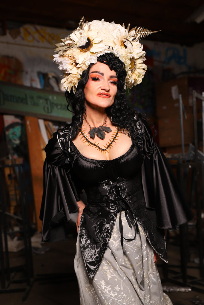 03. Artemis Underbust Corset in Black & Silver Medallion - The Artemis Collection