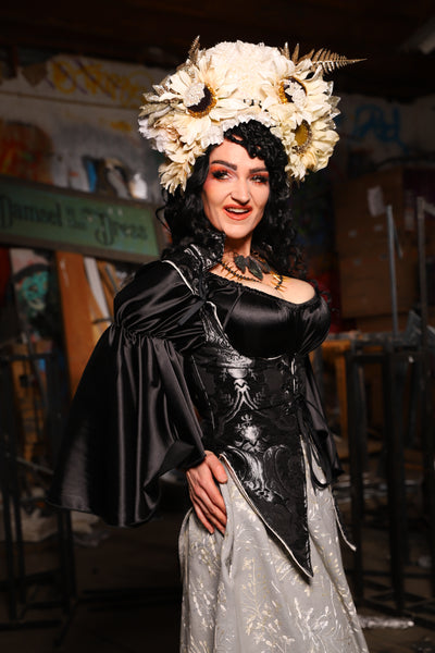 03. Artemis Underbust Corset in Black & Silver Medallion - The Artemis Collection