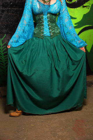 Tulip Skirt in Green Reverse Crepe Satin - "Siren's Shanties" Collection