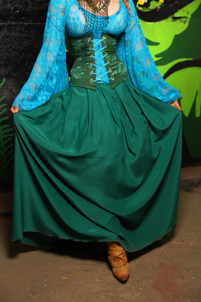 Tulip Skirt in Green Reverse Crepe Satin - "Siren's Shanties" Collection