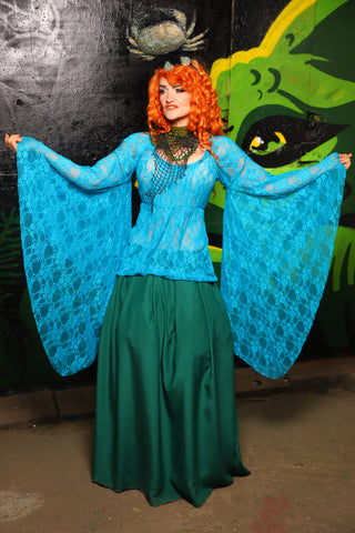 Emma Blouse in w/ Goddess Sleeves in Bright Blue Lace - "Siren's Shanties" Collection