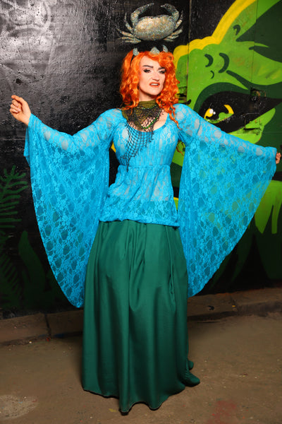Emma Blouse in w/ Goddess Sleeves in Bright Blue Lace - "Siren's Shanties" Collection