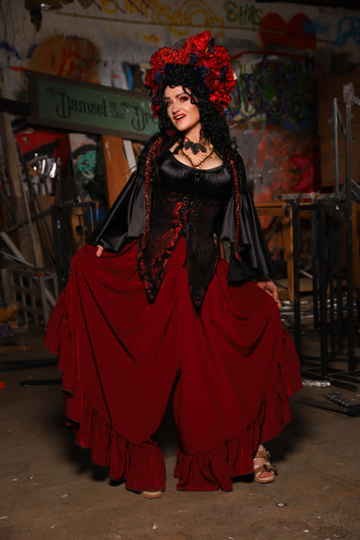 19. Flutterfall Trousers in Crimson Matte Reverse Crepe Satin - The Artemis Collection