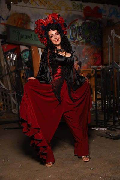 19. Flutterfall Trousers in Crimson Matte Reverse Crepe Satin - The Artemis Collection