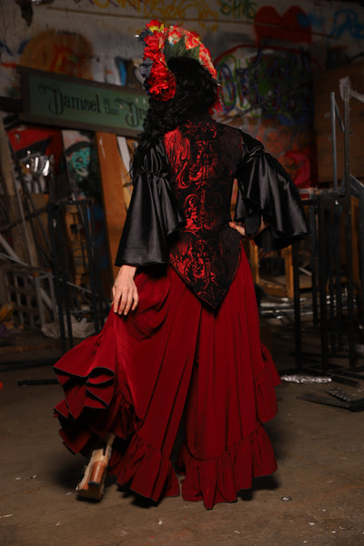 19. Flutterfall Trousers in Crimson Matte Reverse Crepe Satin - The Artemis Collection