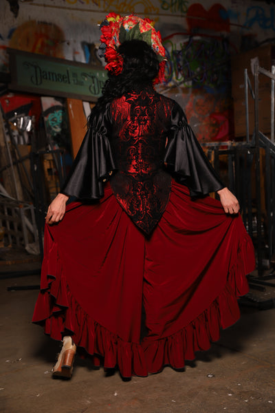 19. Flutterfall Trousers in Crimson Matte Reverse Crepe Satin - The Artemis Collection