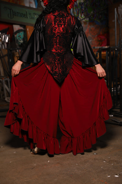 19. Flutterfall Trousers in Crimson Matte Reverse Crepe Satin - The Artemis Collection
