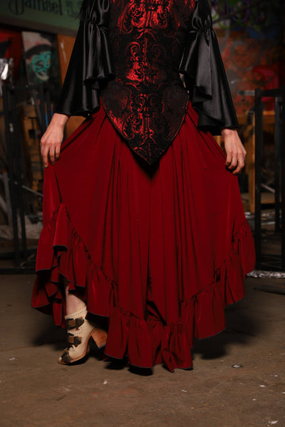 19. Flutterfall Trousers in Crimson Matte Reverse Crepe Satin - The Artemis Collection