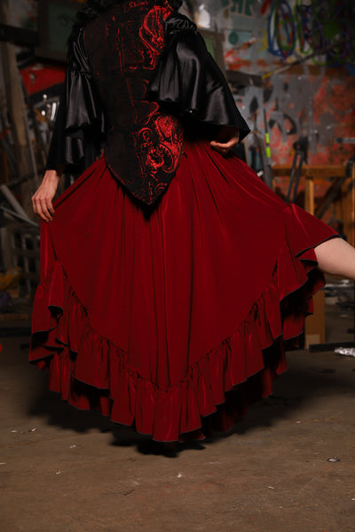 19. Flutterfall Trousers in Crimson Matte Reverse Crepe Satin - The Artemis Collection