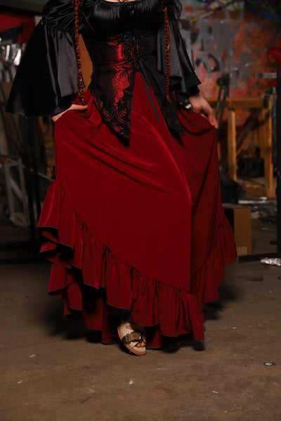19. Flutterfall Trousers in Crimson Matte Reverse Crepe Satin - The Artemis Collection
