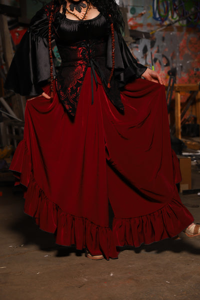 19. Flutterfall Trousers in Crimson Matte Reverse Crepe Satin - The Artemis Collection