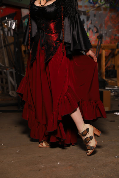 19. Flutterfall Trousers in Crimson Matte Reverse Crepe Satin - The Artemis Collection