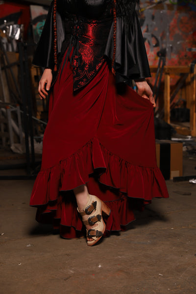19. Flutterfall Trousers in Crimson Matte Reverse Crepe Satin - The Artemis Collection