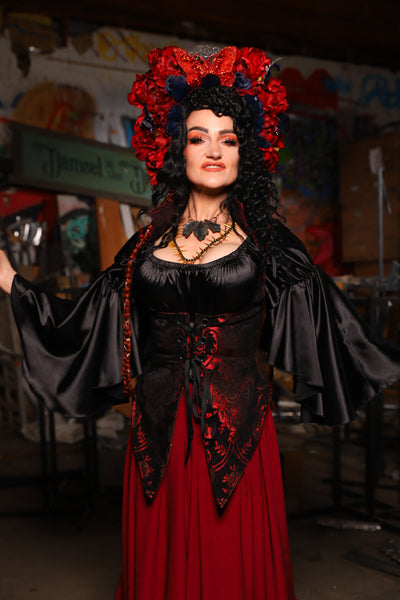 05. Artemis Underbust Corset in Crimson & Silver Medallion - The Artemis Collection
