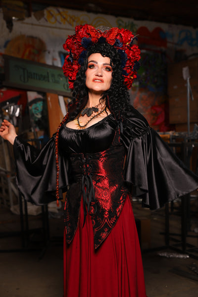 05. Artemis Underbust Corset in Crimson & Silver Medallion - The Artemis Collection