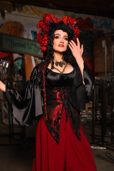 05. Artemis Underbust Corset in Crimson & Silver Medallion - The Artemis Collection