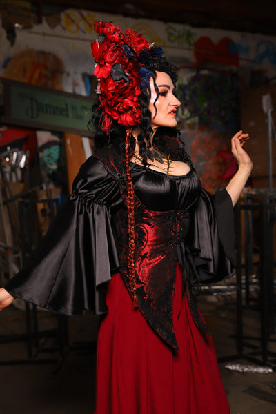 05. Artemis Underbust Corset in Crimson & Silver Medallion - The Artemis Collection