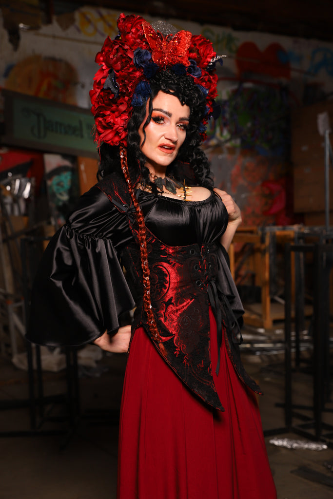05. Artemis Underbust Corset in Crimson & Silver Medallion - The Artemis Collection